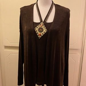 3 pieces Brown Pants Set Slinky Fabric         It is New never worn